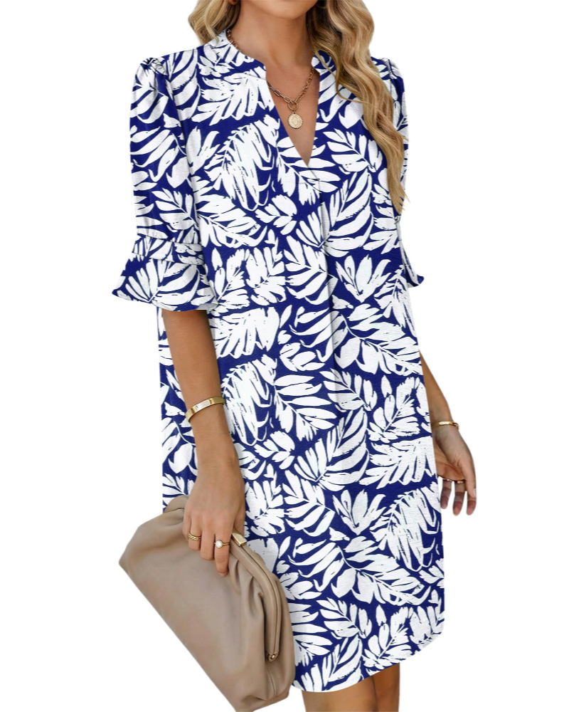Robe chemise Juliet pour femme – Col en V, manches volantées, coupe ligne A et poches