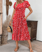 Harper Vestido Midi Mujer – Corte Línea A, Manga Corta, Bolsillos y Estampado Floral