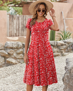 Harper Vestido Midi Mujer – Corte Línea A, Manga Corta, Bolsillos y Estampado Floral