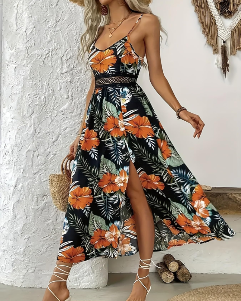 Paige Abito Maxi Floreale Donna – Spalline Sottili, Scollo a U e Silhouette Fluida