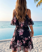 Daisy Vestido Mini Mujer – Floral, Hombros Descubiertos, Tirantes y Volantes