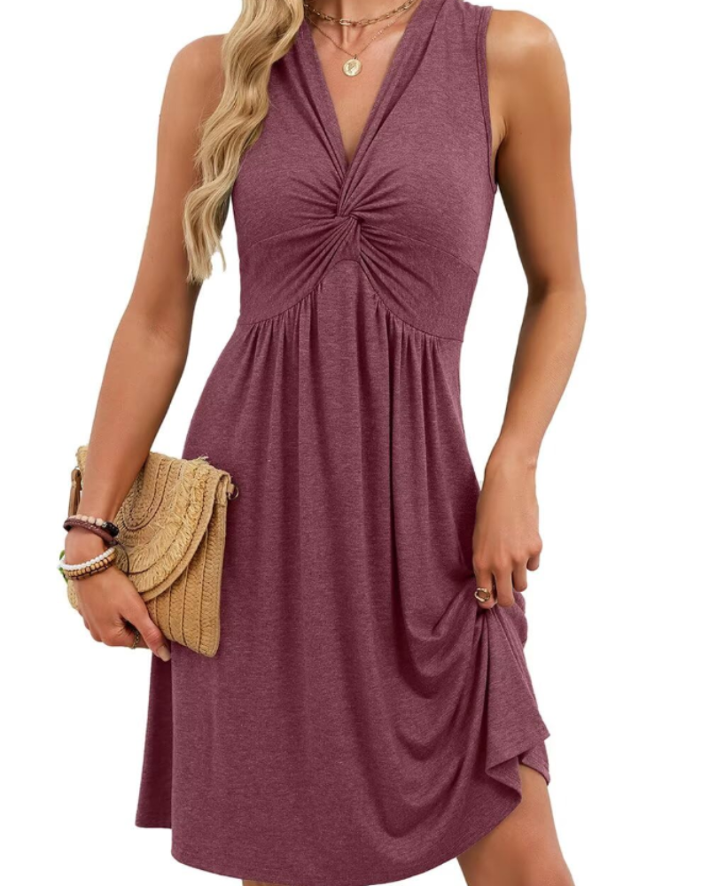Robe Mini Keira Femme – Col V Profond, Nœud Frontal et Coupe Ligne A