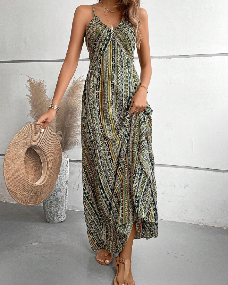 Amelia Women's Bohemian Maxi Dress – Sleeveless V-Neck Summer Beach Dress