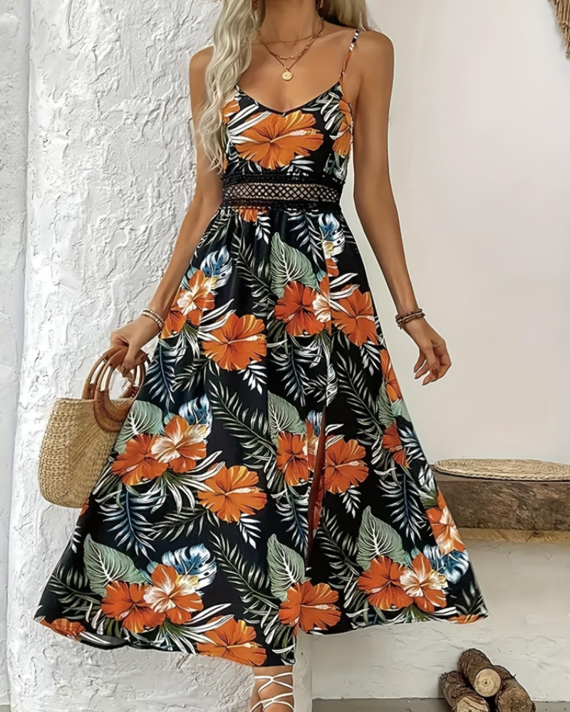 Paige Abito Maxi Floreale Donna – Spalline Sottili, Scollo a U e Silhouette Fluida