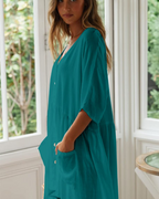 Naomi Vestito da Spiaggia Donna – Rayon Leggero, Scollo a V, Tasche e Taglio Oversize
