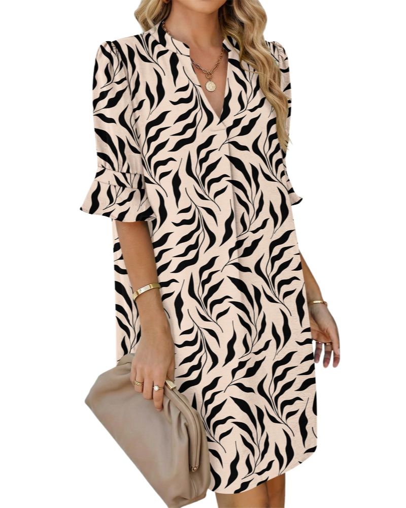 Juliet Vestido Camisero Mujer – Cuello en V, Mangas Volantes, Corte Línea A y Bolsillos