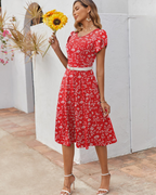 Harper Vestido Midi Mujer – Corte Línea A, Manga Corta, Bolsillos y Estampado Floral