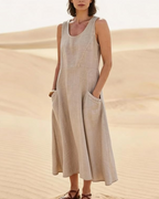Lydia Vestido Maxi Mujer – Sin Mangas, Corte Holgado y Bolsillos Laterales