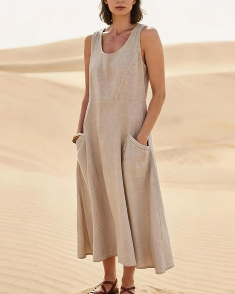 Lydia Vestido Maxi Mujer – Sin Mangas, Corte Holgado y Bolsillos Laterales