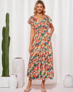 Camryn Abito Maxi Floreale Donna – Scollo a V, Volant e Vita Elastica