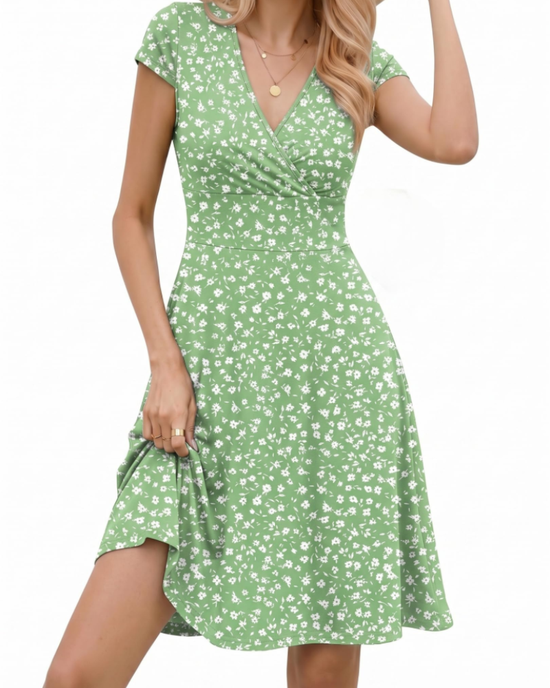 Riley Robe Ligne A Femme – Col en V, Manches Courtes et Tissu Jersey Élastique
