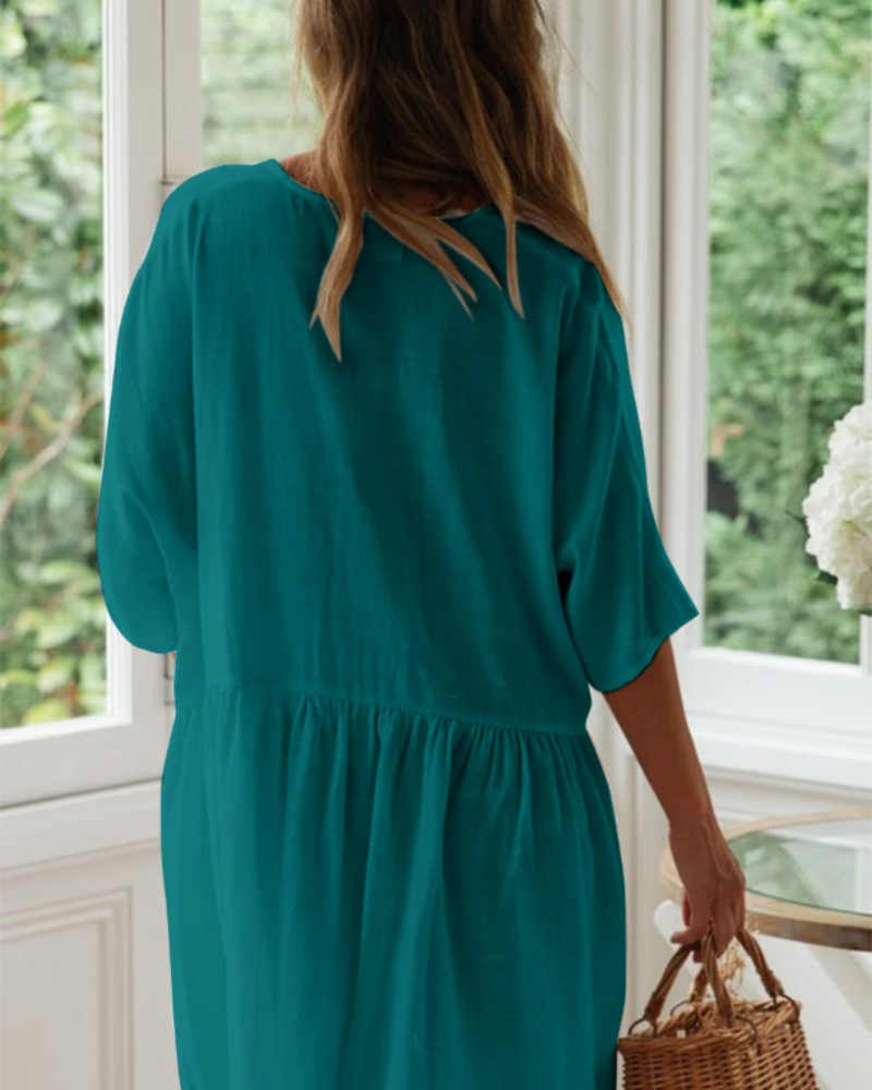 Naomi Vestito da Spiaggia Donna – Rayon Leggero, Scollo a V, Tasche e Taglio Oversize