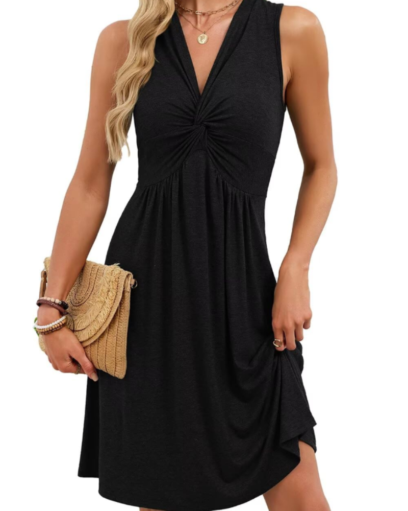 Robe Mini Keira Femme – Col V Profond, Nœud Frontal et Coupe Ligne A