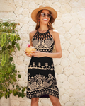 Rowena Vestito Halter Boho Donna – Stampa Etnica, Spalline Regolabili e Lunghezza Midi