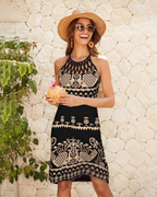 Rowena Vestito Halter Boho Donna – Stampa Etnica, Spalline Regolabili e Lunghezza Midi