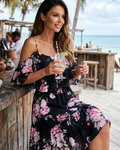 Daisy Vestido Mini Mujer – Floral, Hombros Descubiertos, Tirantes y Volantes