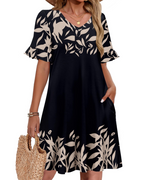 Callie Vestido Mini Boho Mujer – Cuello en V, Volantes, Bolsillos y Corte Línea A