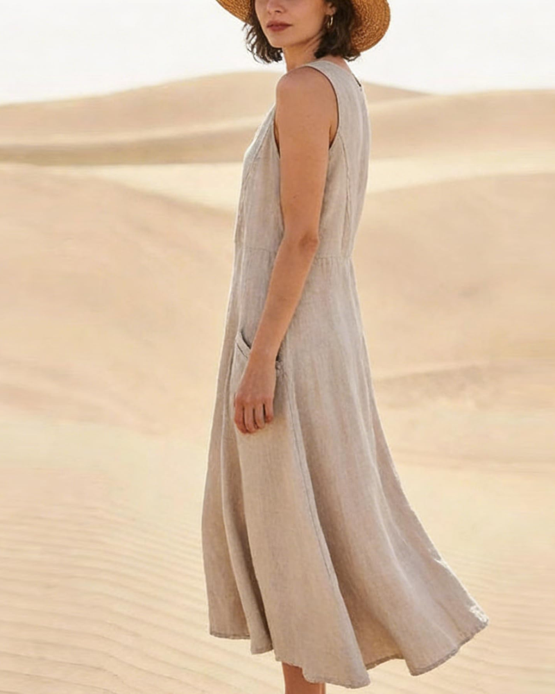 Lydia Vestido Maxi Mujer – Sin Mangas, Corte Holgado y Bolsillos Laterales