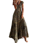 Elara Vestido Maxi Mujer – Cuello en V, Estampado Floral y Cintura Elástica