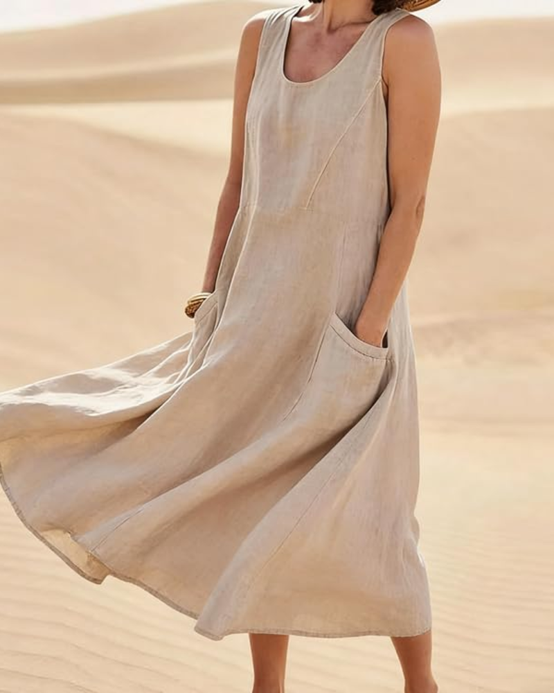 Lydia Vestido Maxi Mujer – Sin Mangas, Corte Holgado y Bolsillos Laterales