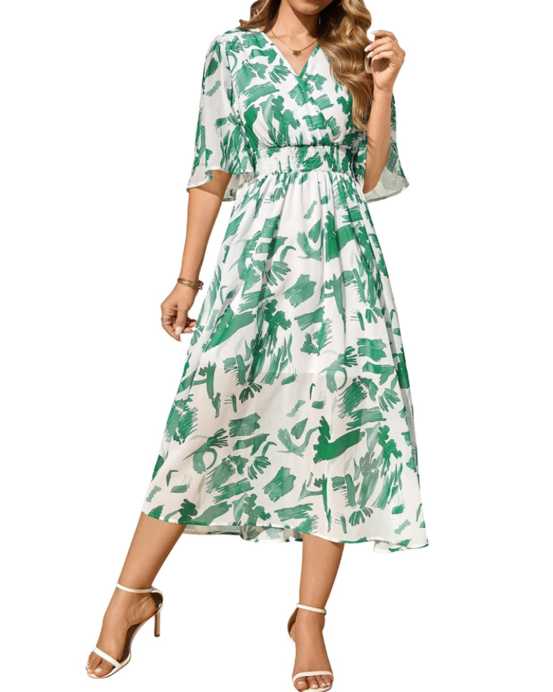 Penelope Abito Maxi Donna – Scollo a V, Vita Elastica e Stampa Floreale