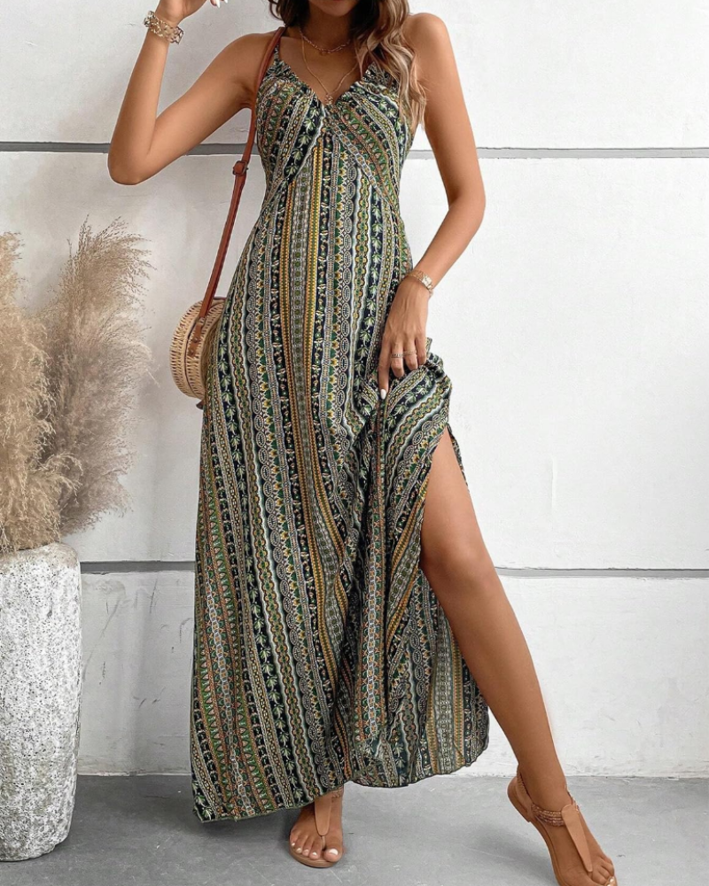 Amelia Women's Bohemian Maxi Dress – Sleeveless V-Neck Summer Beach Dress
