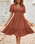 Fiona Vestido Mini Lunares Mujer – Cuello en V, Volantes y Corte Línea A