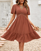 Fiona Vestido Mini Lunares Mujer – Cuello en V, Volantes y Corte Línea A