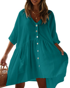 Naomi Vestito da Spiaggia Donna – Rayon Leggero, Scollo a V, Tasche e Taglio Oversize