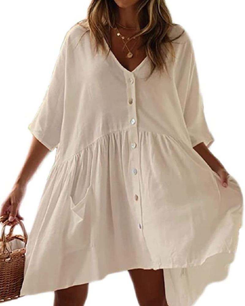 Robe de Plage Naomi pour Femme – Rayonne Légère, Col en V, Poches et Coupe Oversize