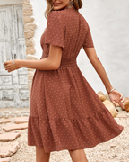 Fiona Vestido Mini Lunares Mujer – Cuello en V, Volantes y Corte Línea A