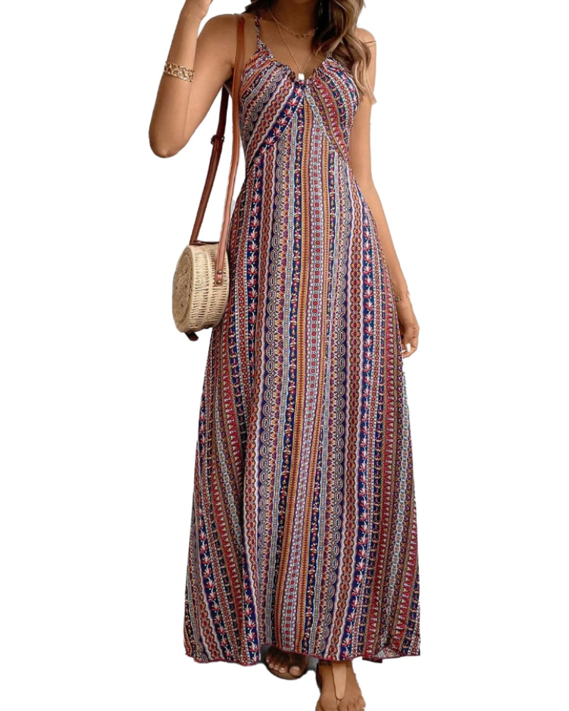 Amelia Women's Bohemian Maxi Dress – Sleeveless V-Neck Summer Beach Dress