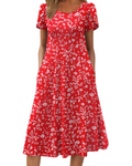 Harper Vestido Midi Mujer – Corte Línea A, Manga Corta, Bolsillos y Estampado Floral