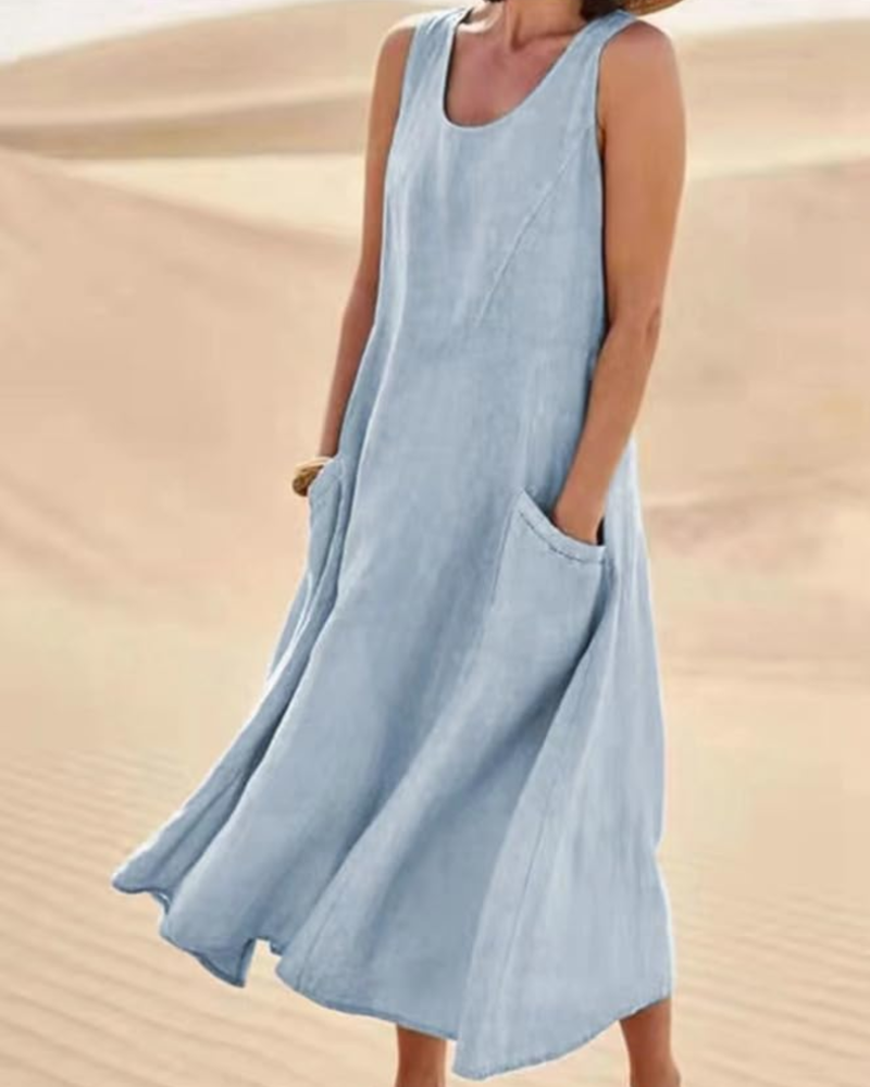 Lydia Vestido Maxi Mujer – Sin Mangas, Corte Holgado y Bolsillos Laterales