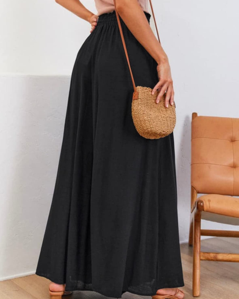Ashley Pantalón Casual Mujer – Viscosa Ligera, Cintura Alta Ajustable y Bolsillos