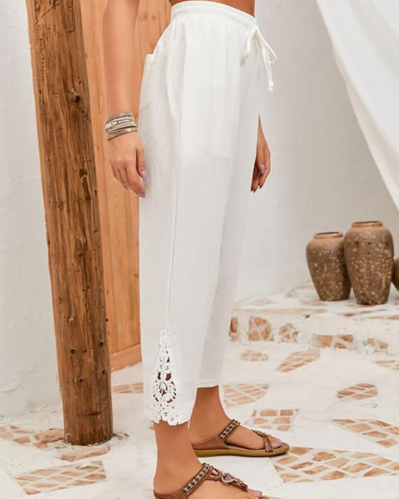 Camila Pantalón Capri Mujer – Algodón Ligero 3/4 con Cintura Ajustable y Bolsillos