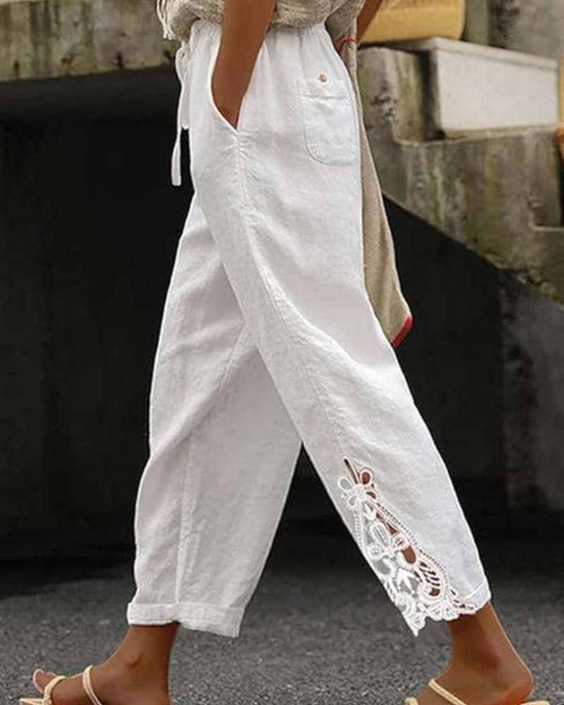 Camila Pantalón Capri Mujer – Algodón Ligero 3/4 con Cintura Ajustable y Bolsillos