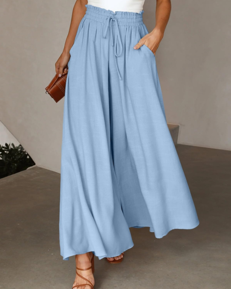 Ashley Pantalón Casual Mujer – Viscosa Ligera, Cintura Alta Ajustable y Bolsillos