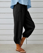 Madison Pantalón Capri Mujer – Algodón 100 %, Cintura Alta y Pierna Ancha