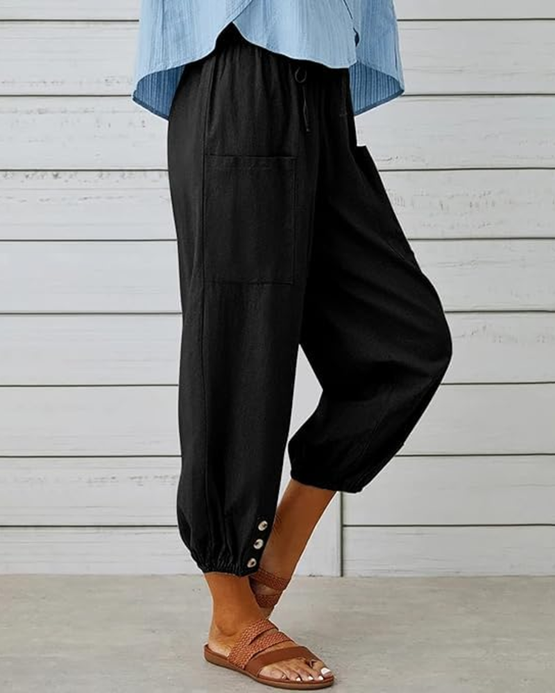 Madison Pantalón Capri Mujer – Algodón 100 %, Cintura Alta y Pierna Ancha