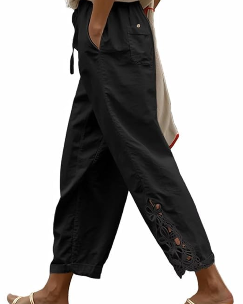 Camila Pantalón Capri Mujer – Algodón Ligero 3/4 con Cintura Ajustable y Bolsillos