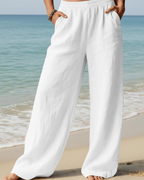Grace Pantalón Palazzo Mujer – Algodón Lino, Cintura Alta y Pierna Ancha