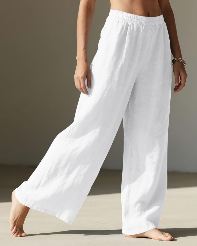 Grace Pantalón Palazzo Mujer – Algodón Lino, Cintura Alta y Pierna Ancha