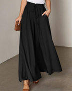 Ashley Pantalón Casual Mujer – Viscosa Ligera, Cintura Alta Ajustable y Bolsillos