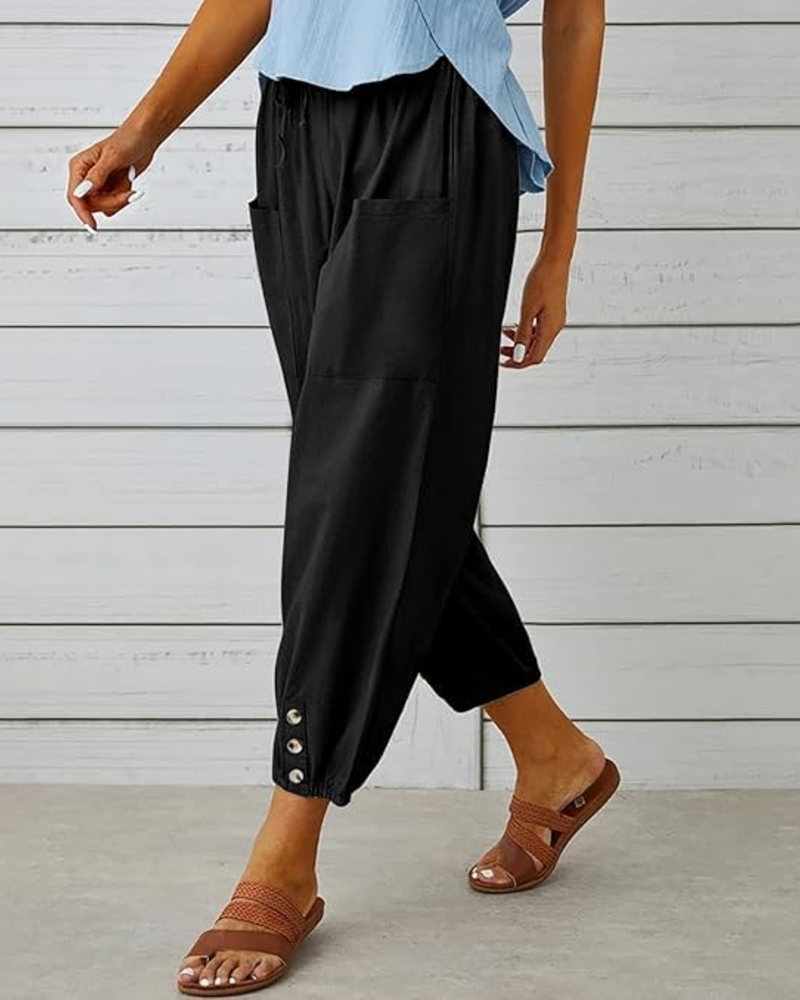 Madison Pantalón Capri Mujer – Algodón 100 %, Cintura Alta y Pierna Ancha
