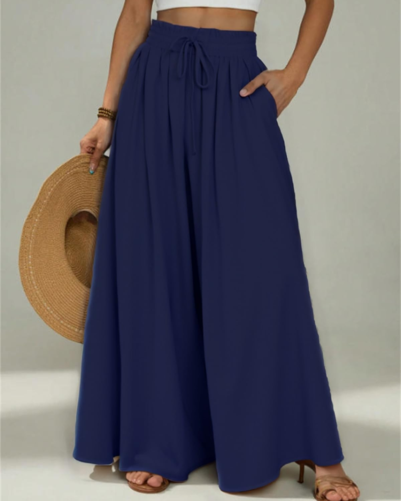 Ashley Pantalón Casual Mujer – Viscosa Ligera, Cintura Alta Ajustable y Bolsillos
