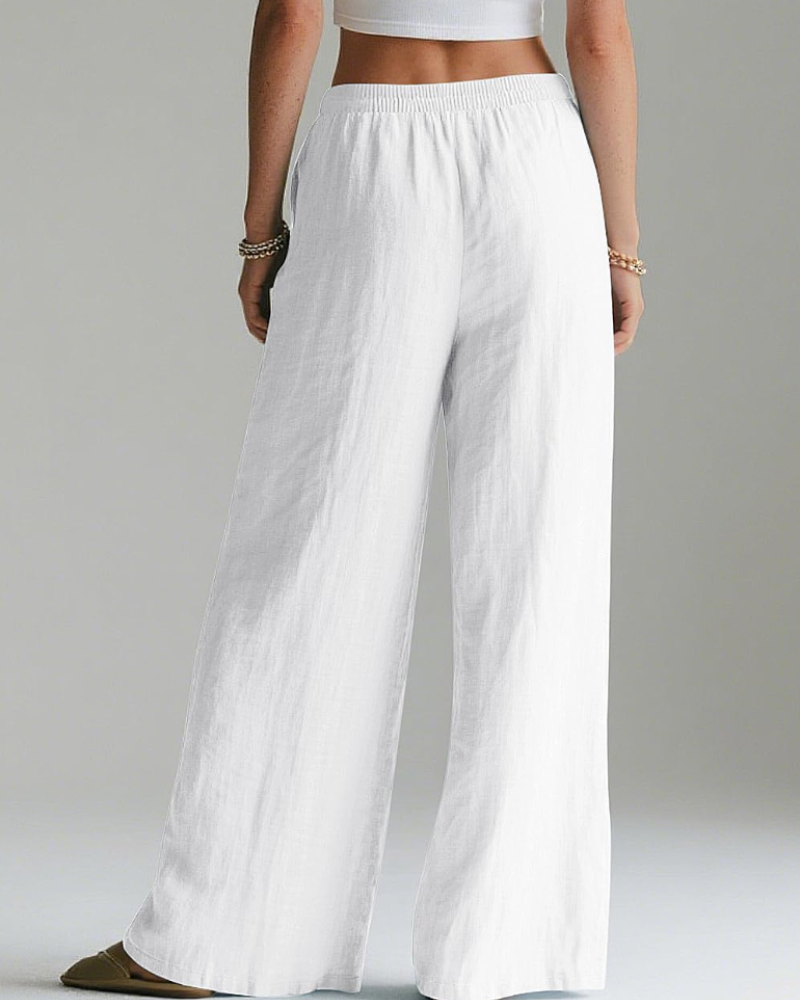 Grace Pantalón Palazzo Mujer – Algodón Lino, Cintura Alta y Pierna Ancha