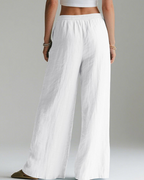 Grace Pantalón Palazzo Mujer – Algodón Lino, Cintura Alta y Pierna Ancha