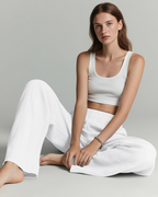 Grace Pantalón Palazzo Mujer – Algodón Lino, Cintura Alta y Pierna Ancha