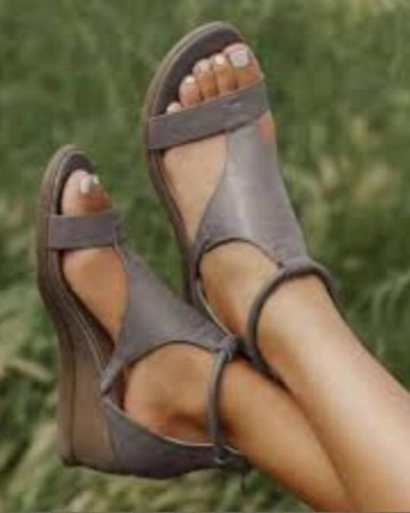 Charlotte Sandales Femme Compensées – Bout Ouvert, Fermeture Éclair et Style Vintage